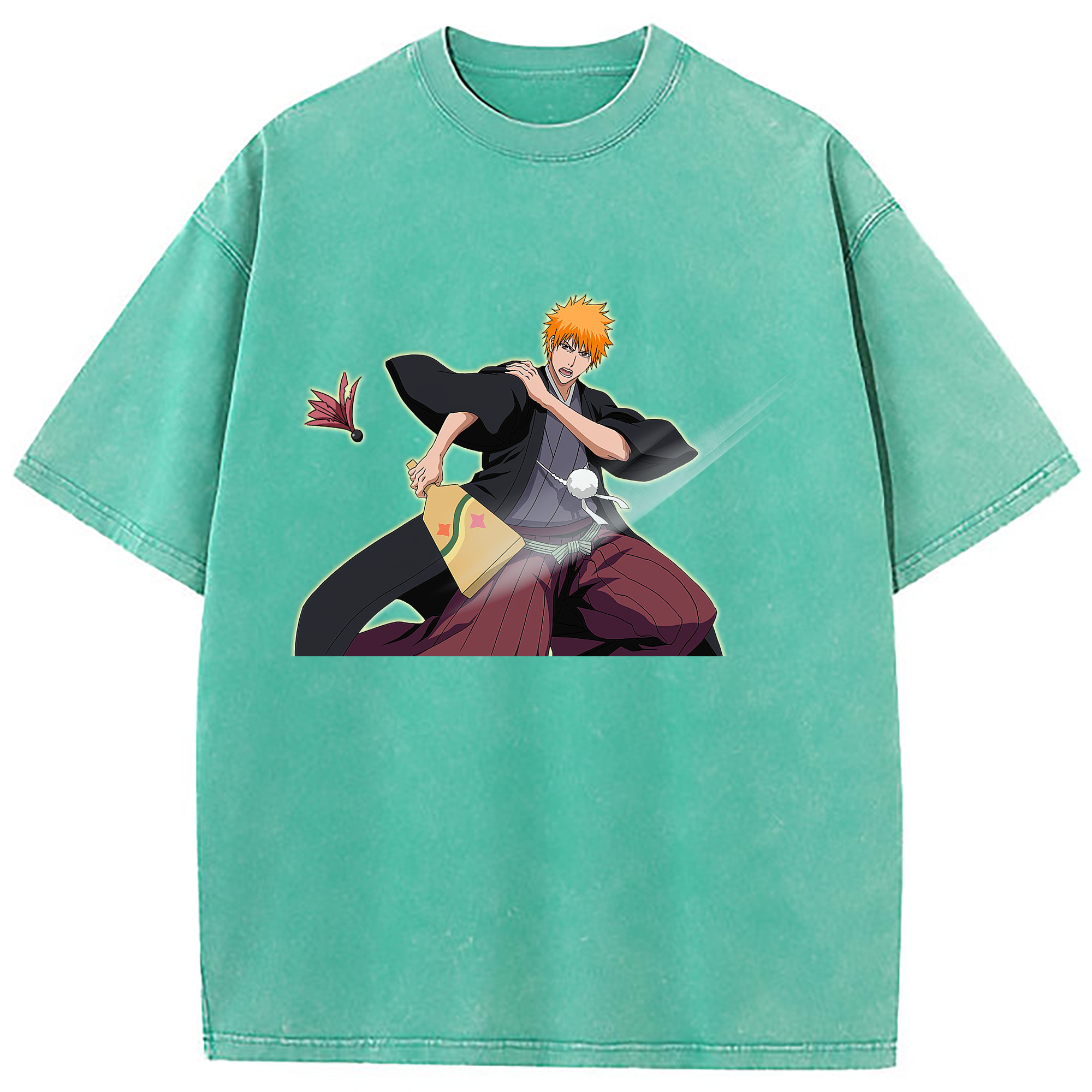 （画像用） ブリーチ 黒崎一護（くろさき いちご）BLEACH Kurosaki Ichigo 綿100% ヴィンテージ風 半袖Tシャツ（フロントプリント）